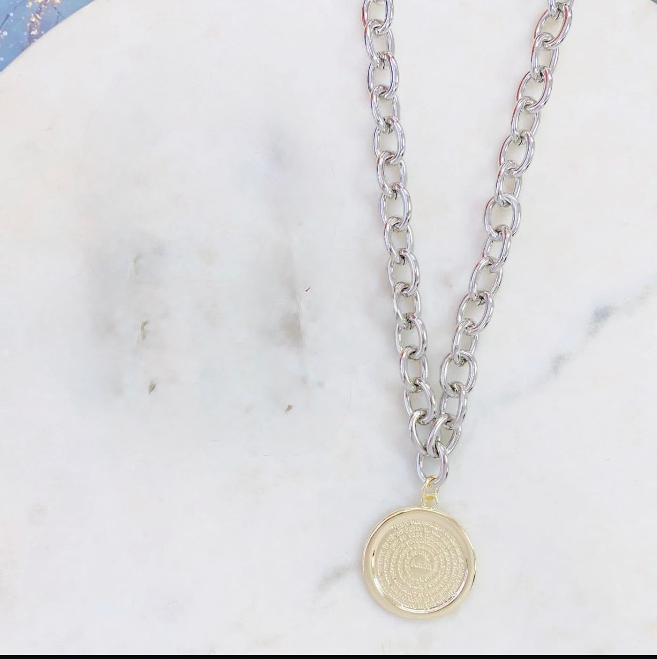 Collar Padre Nuestro (dos tonos Rodio)