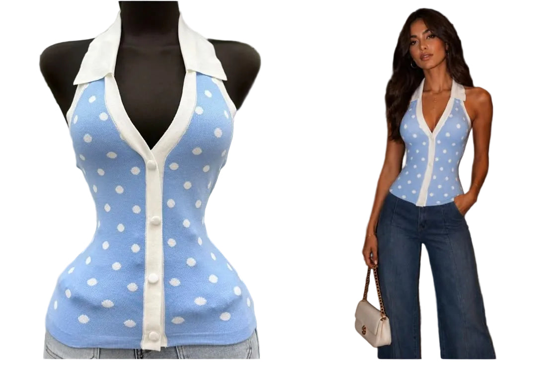 Blouse Blue Polka Dots
