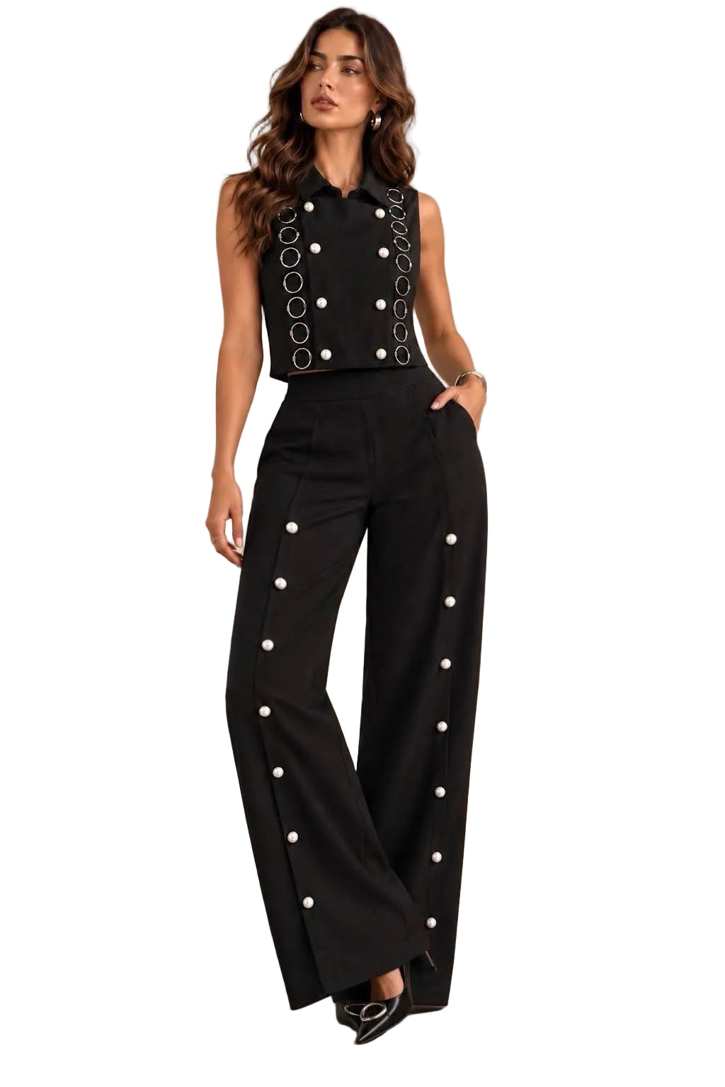 Black 🖤 or Cream🤎 Pearls Pants Set