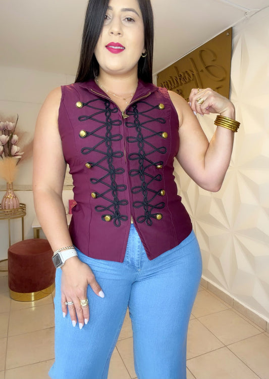 Luxury Napoleon Vest Burgundy and Black