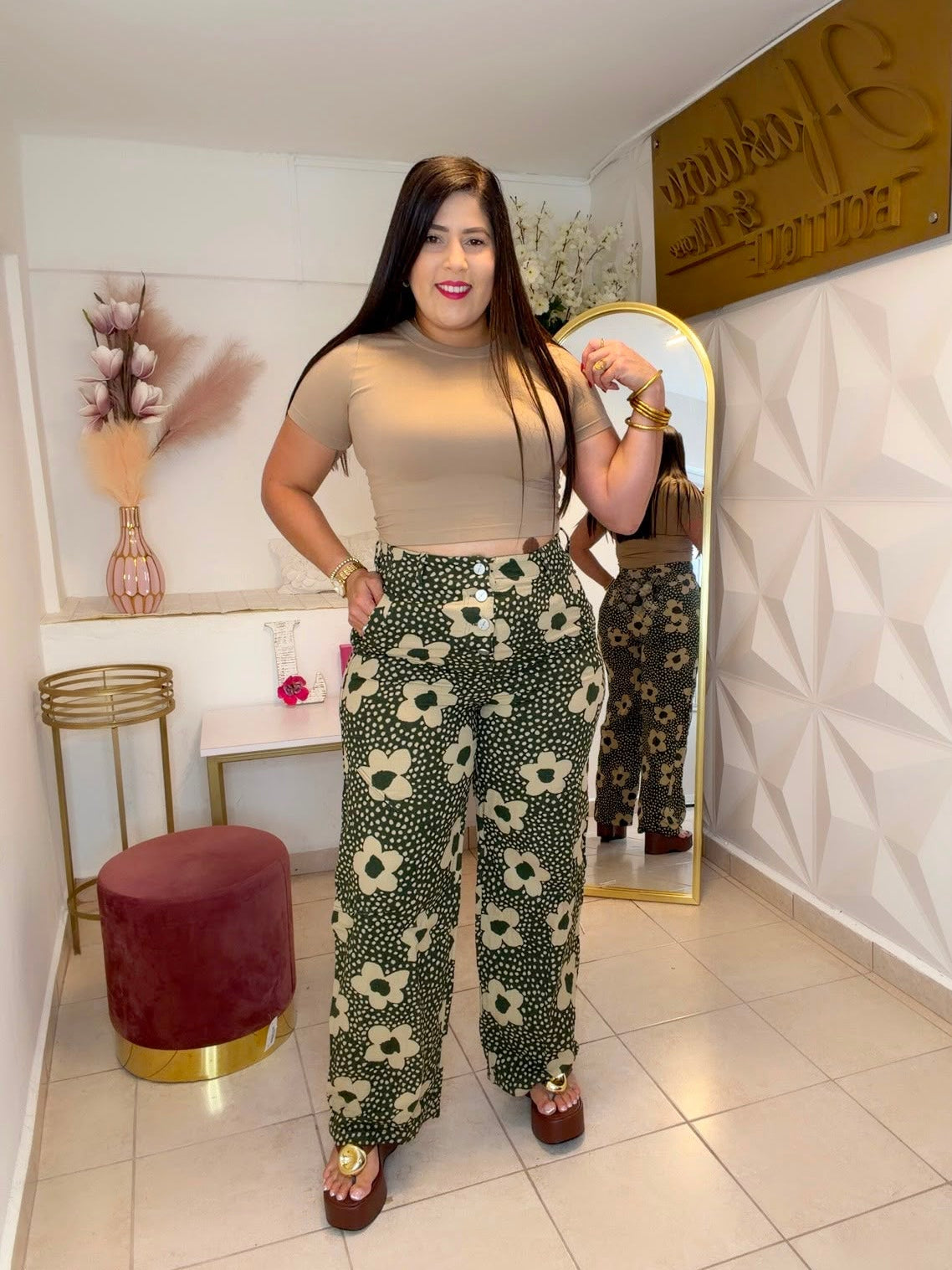 Pants 𝗛𝗶𝗴𝗵 𝘄𝗮𝗶𝘀𝘁 (OLIVE FLORAL)