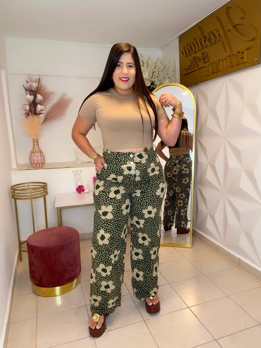 Pants 𝗛𝗶𝗴𝗵 𝘄𝗮𝗶𝘀𝘁 (OLIVE FLORAL)