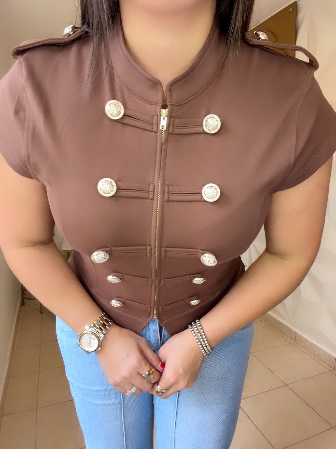 Military style Brown blouse 🤎