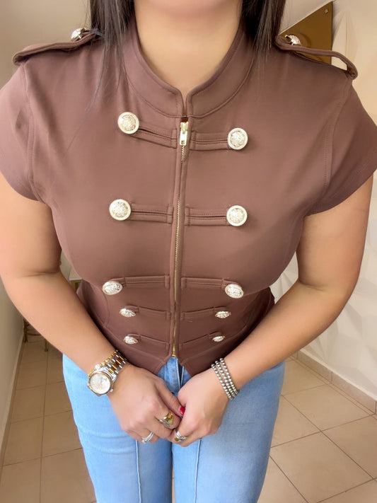 Military style Brown blouse 🤎