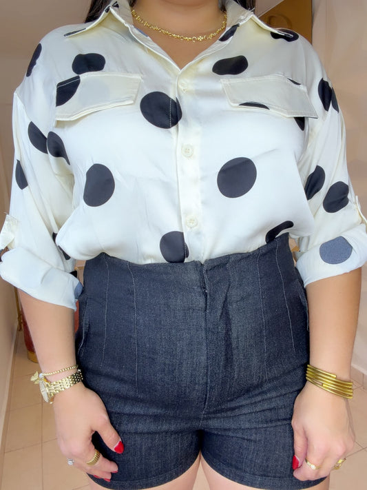 Pastel Blouse Polka dots Cream and  Black