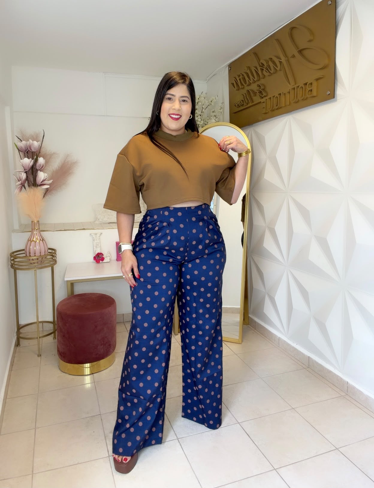 Pants Polka Dots Navy and Brown