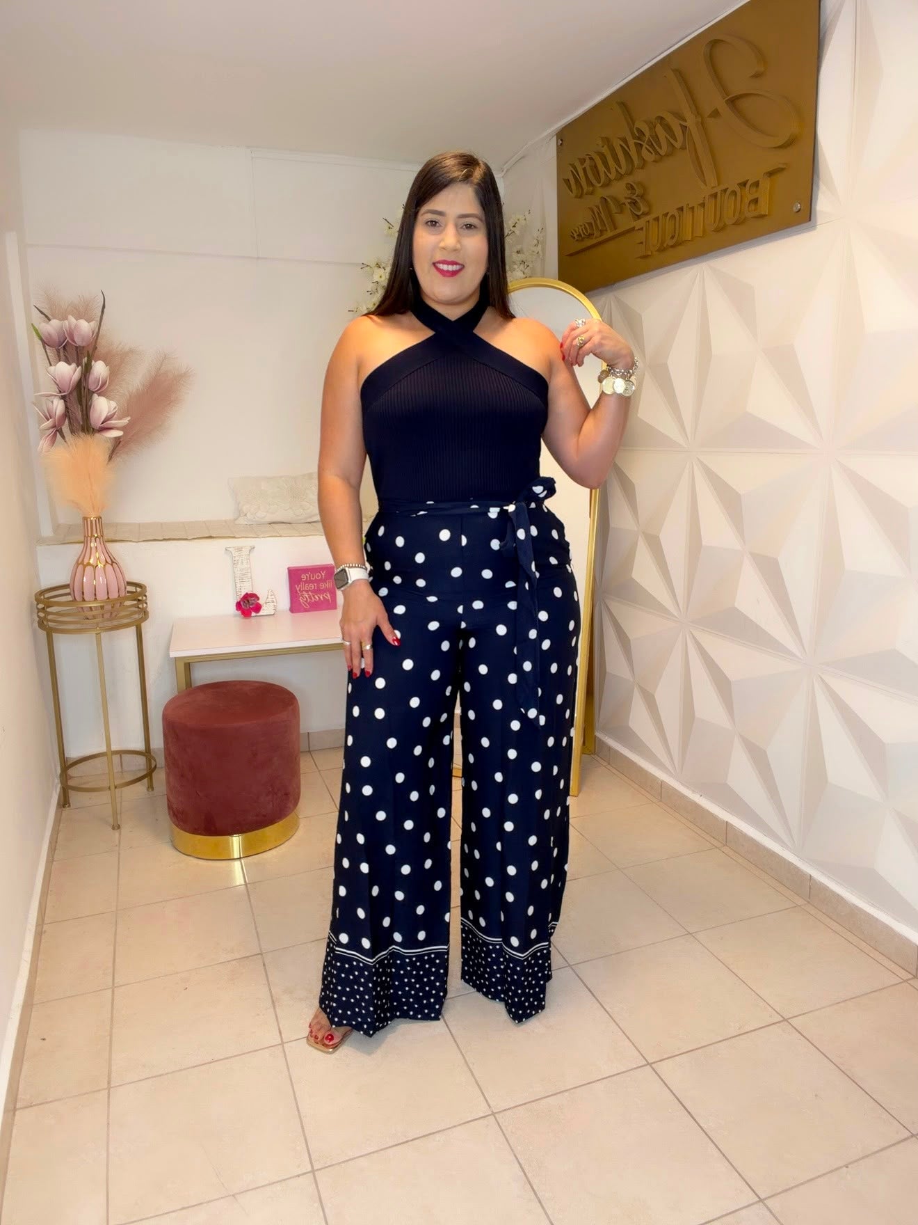 Navy Jumpsuit Polka Dots