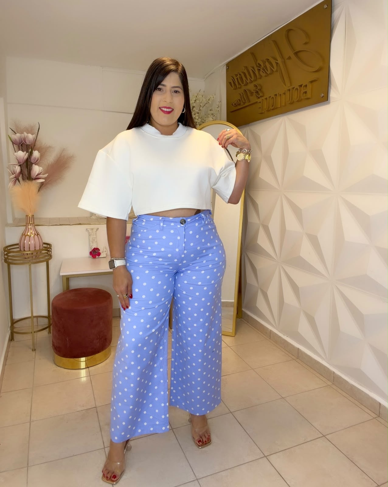 Barrel 𝗛𝗶𝗴𝗵 𝘄𝗮𝗶𝘀𝘁 Pants polka dots Blue 🩵