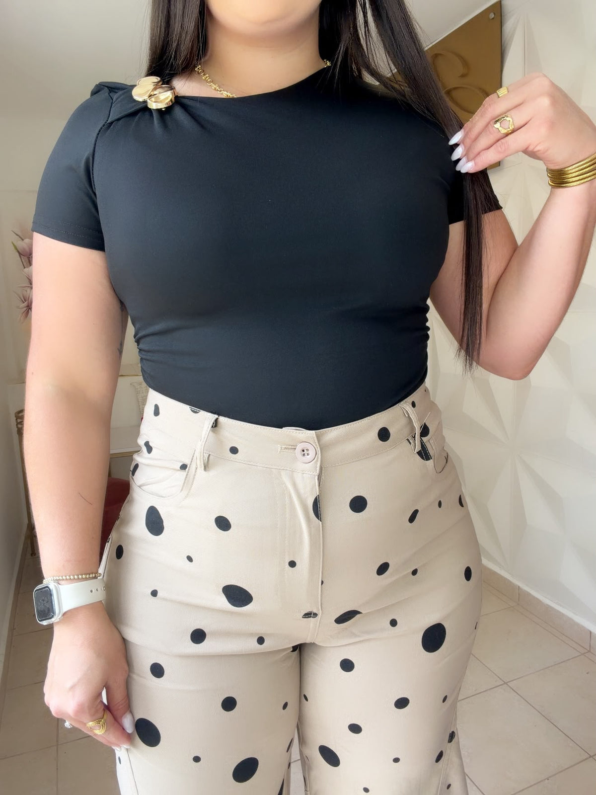 Blouse Black Details Gold