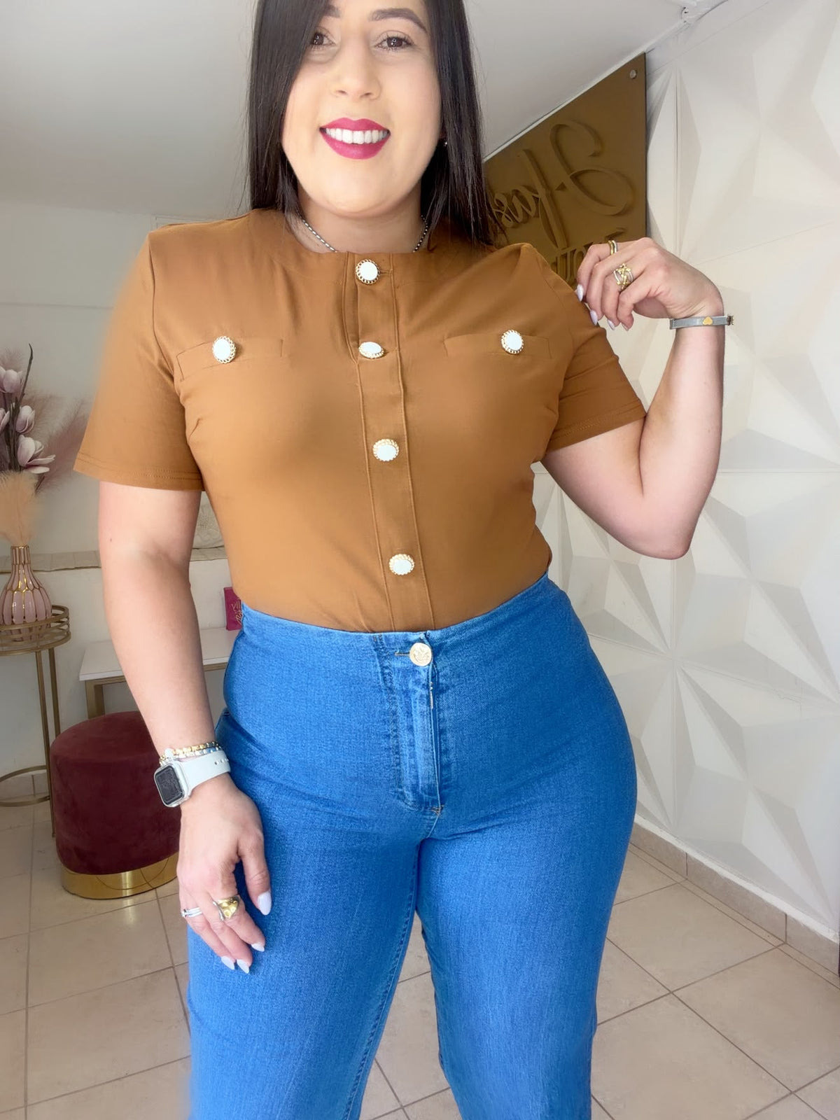 Pastel Blouse Details Button