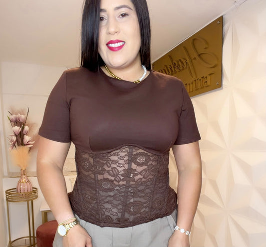 Plum Corset Lace Top OR  Brown Corset Lace Top