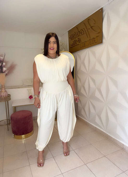 SHOULDER PAD HAREM JUMPSUIT Ivory