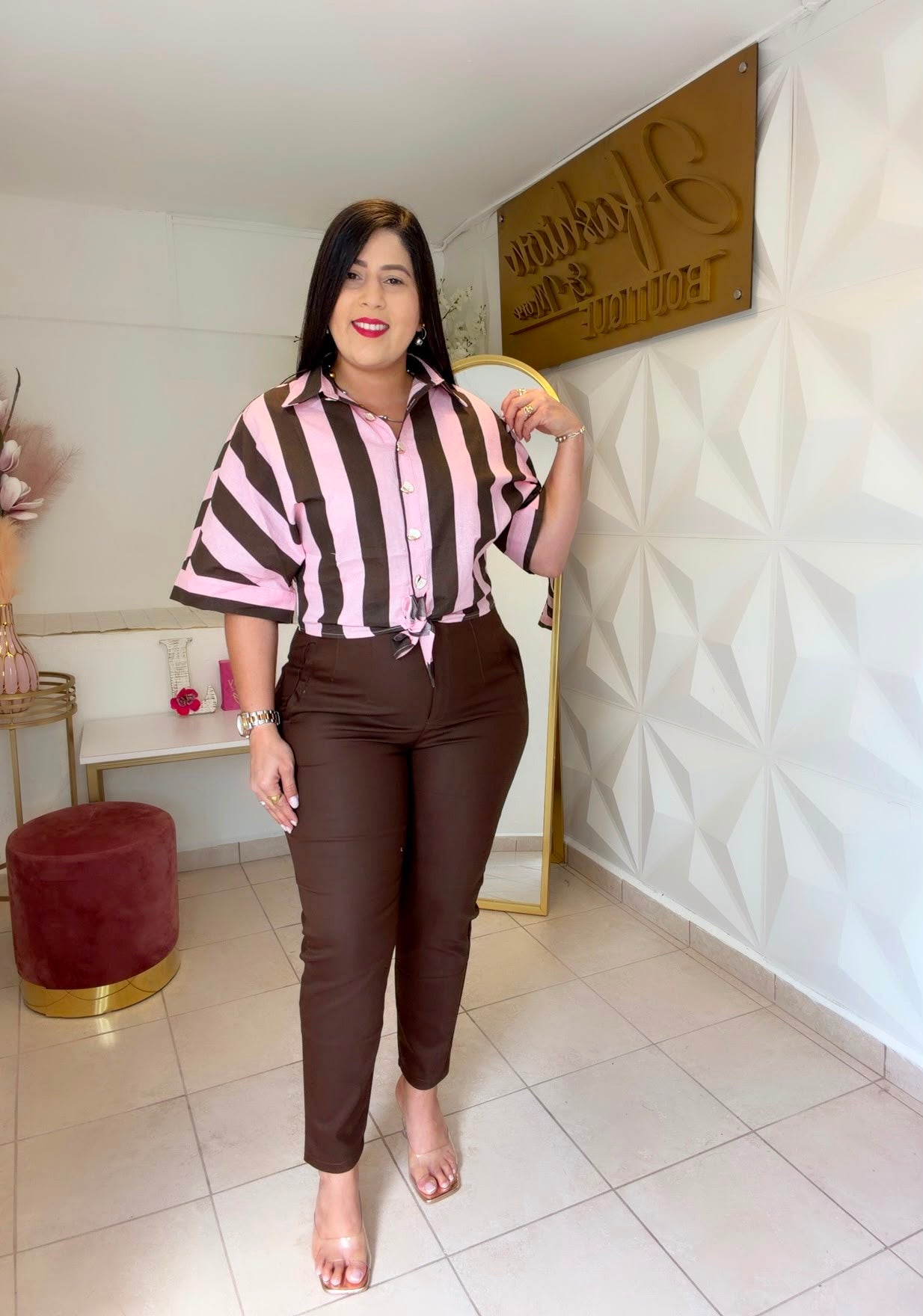 Pastel Stripe top Pink and Brown
