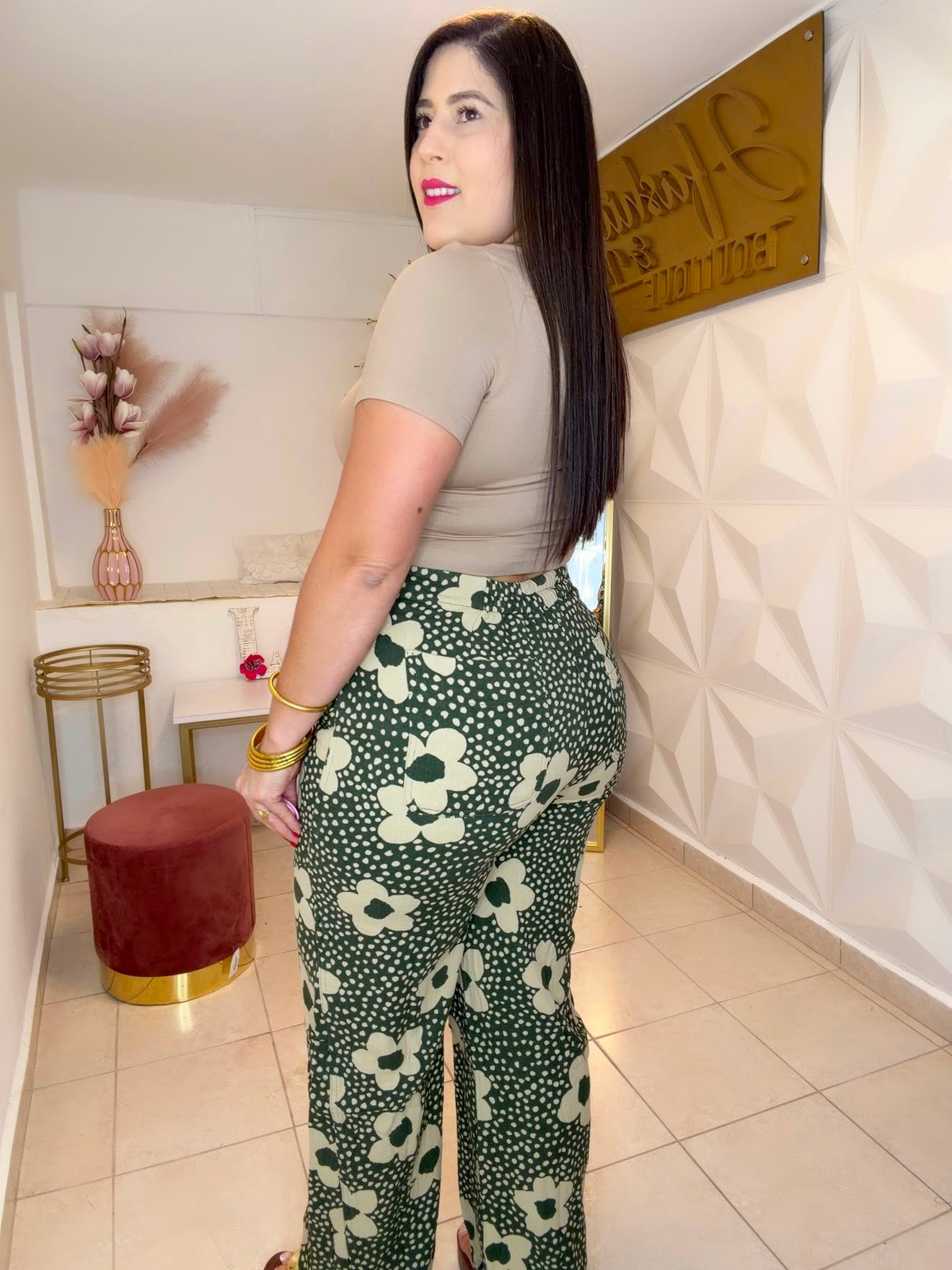 Pants 𝗛𝗶𝗴𝗵 𝘄𝗮𝗶𝘀𝘁 (OLIVE FLORAL)