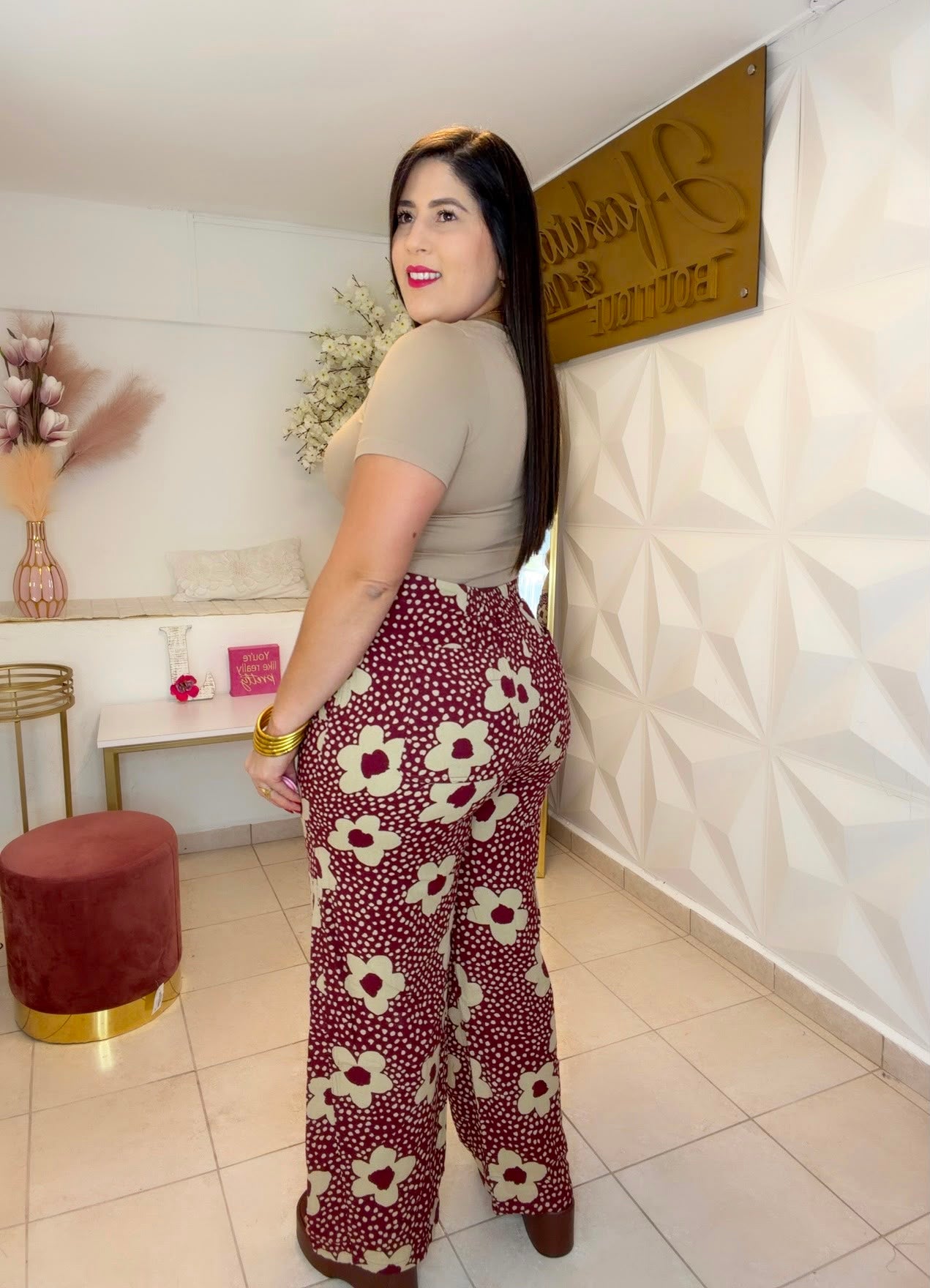 Pants 𝗛𝗶𝗴𝗵 𝘄𝗮𝗶𝘀𝘁 (BURGUNDY FLORAL)