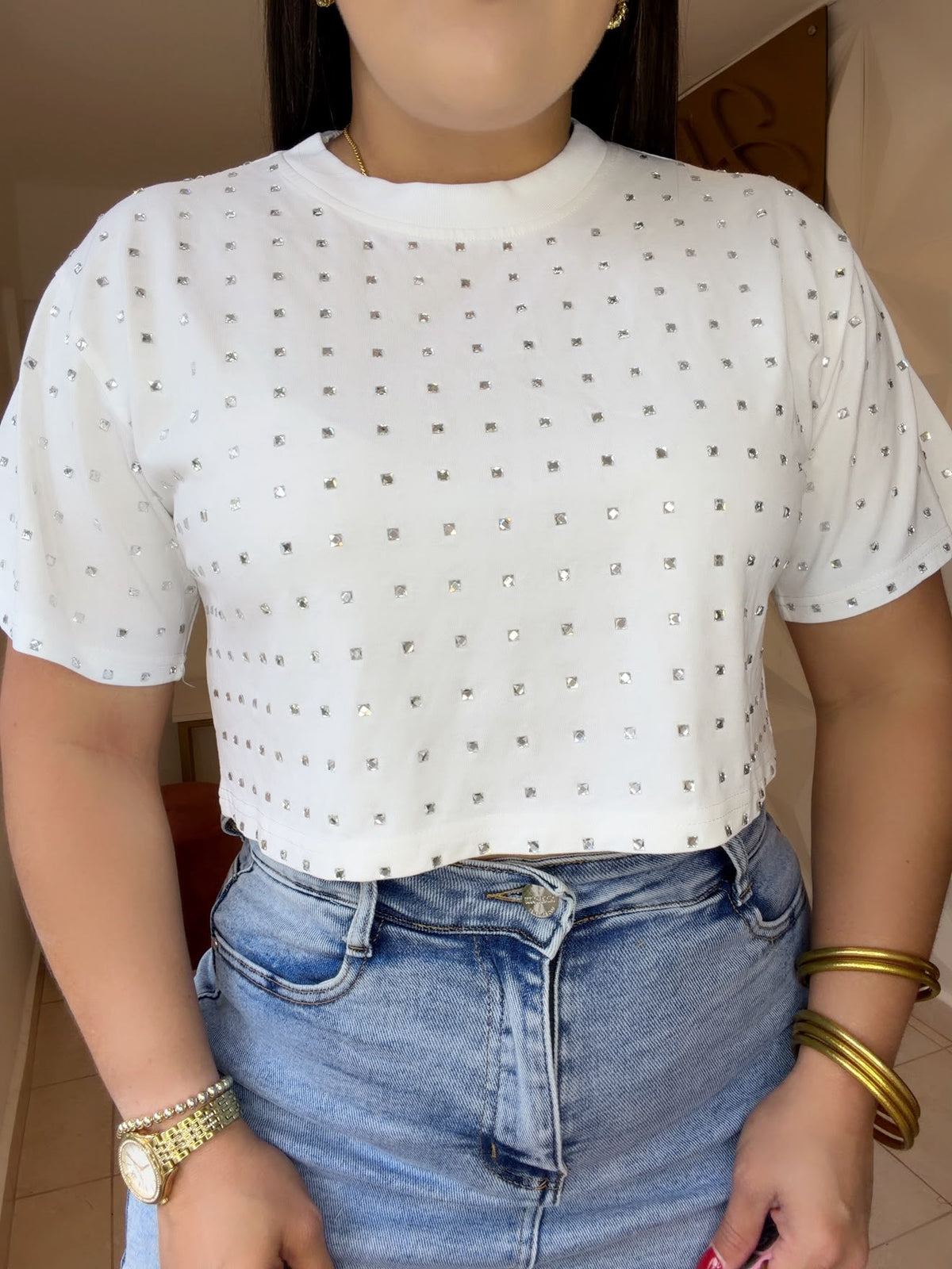 Rhinestone White Top