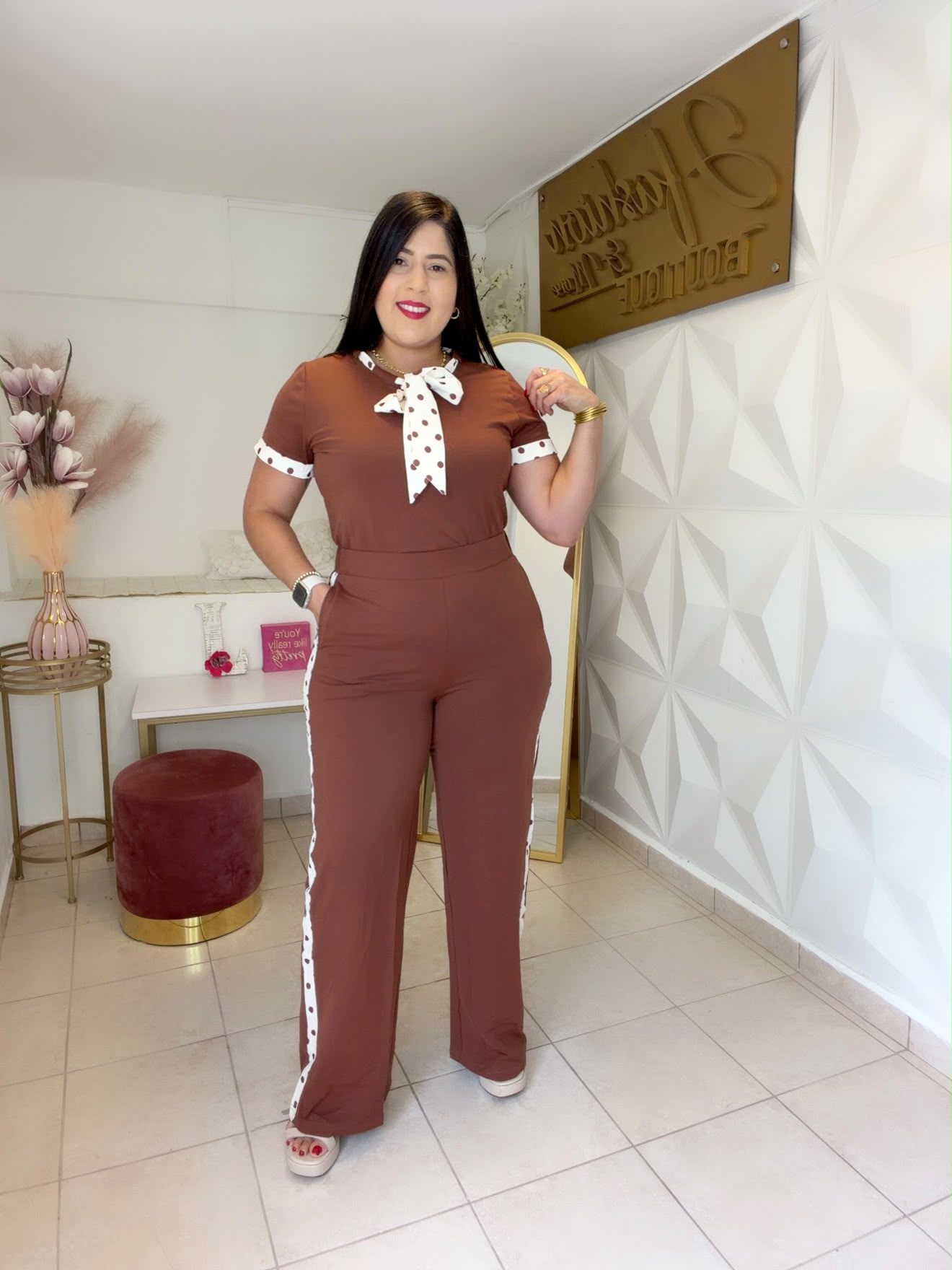 Polka Dots Set Brown and Cream