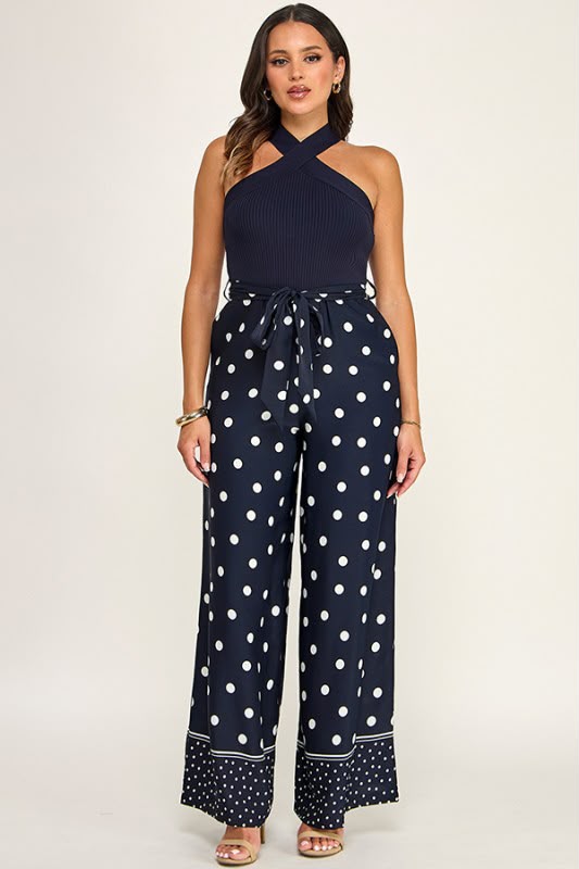 Navy Jumpsuit Polka Dots