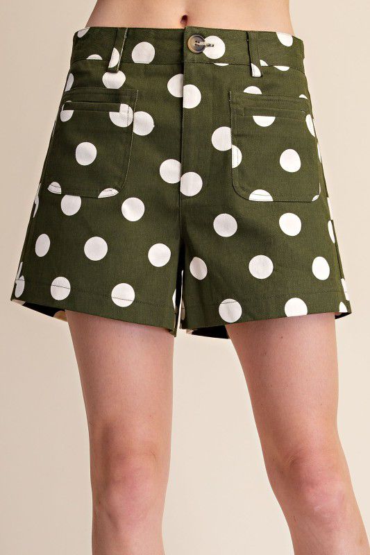 Short Green Polka Dots in White