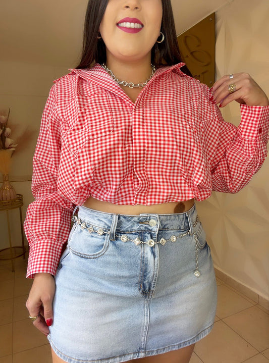 GINGHAM Blouse Red and White