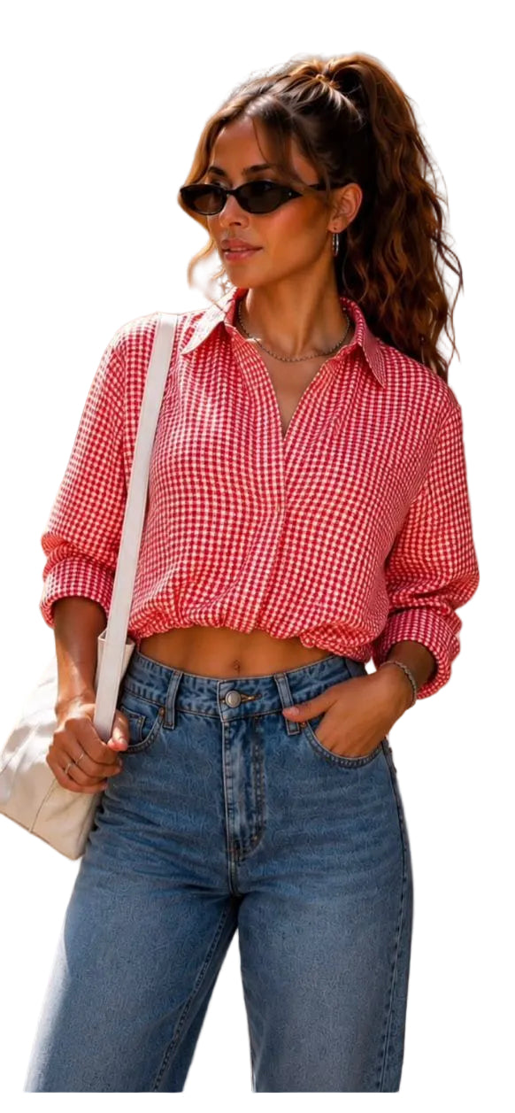 GINGHAM Blouse Red and White