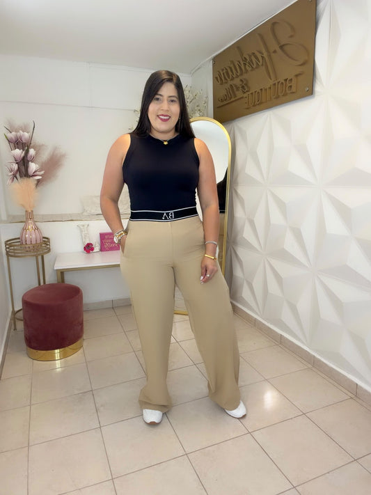 Wide Leg Pants Beige With Elastic 🤎