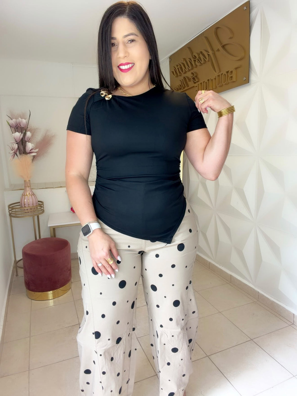Blouse Black Details Gold