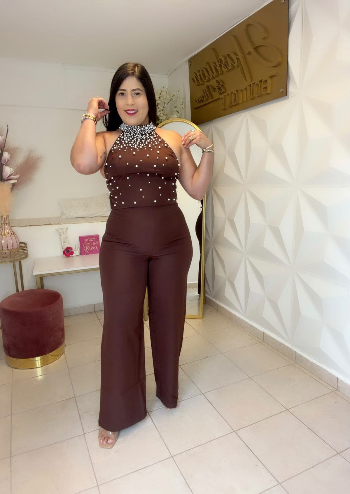 Halter Pant Set Pearl Details  Brown 🤎 OR  Black 🖤