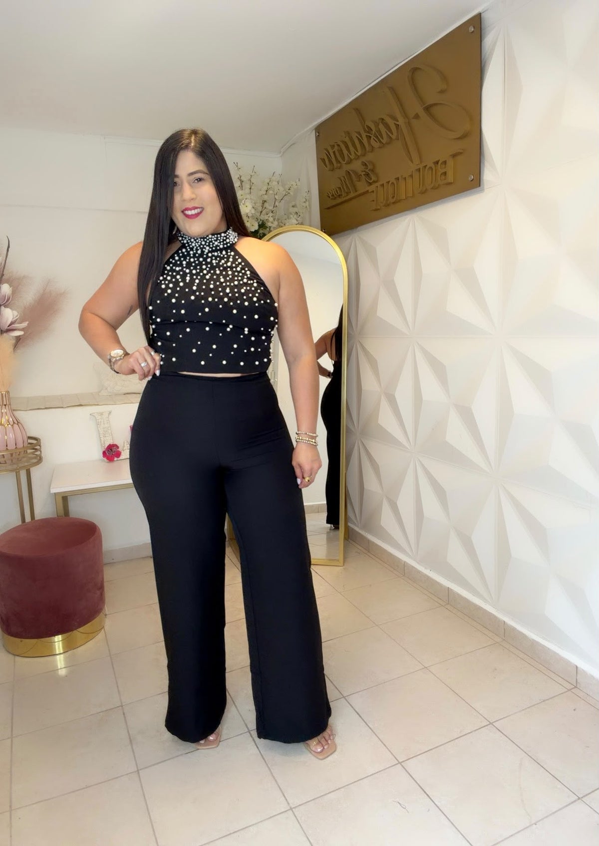 Halter Pant Set Pearl Details  Brown 🤎 OR  Black 🖤