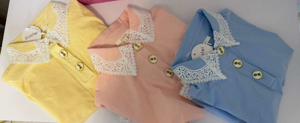 Pastel Blouse Lace in Peach 🍑  Blue 🩵 Butter yellow 💛