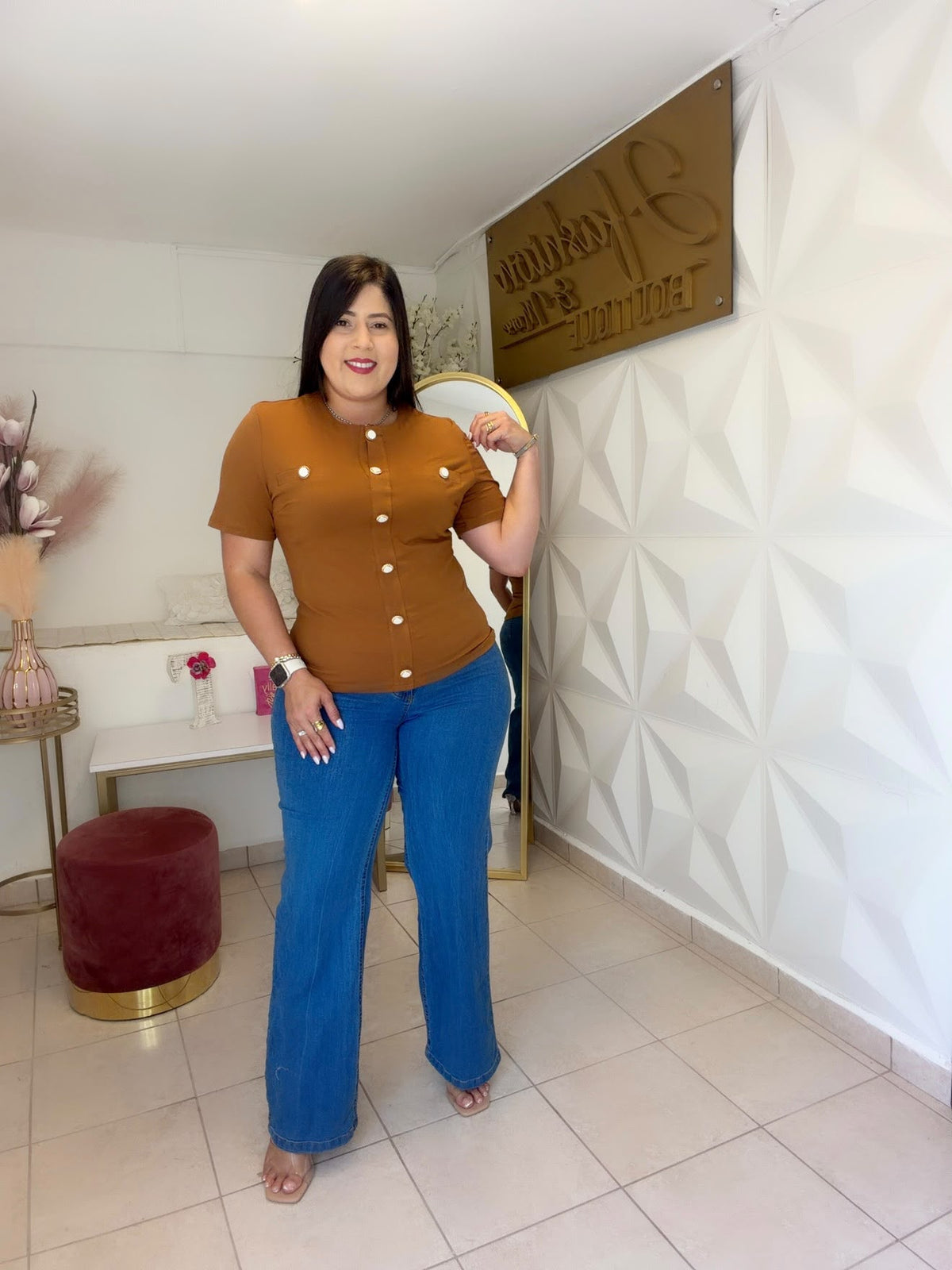 Pastel Blouse Details Button