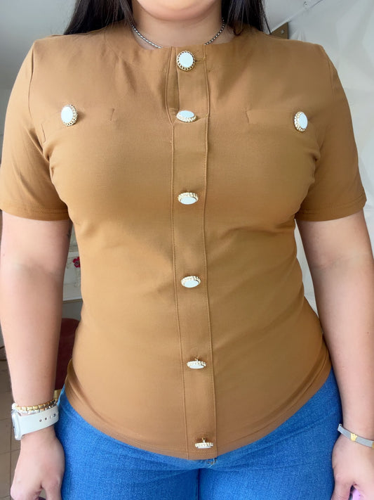 Pastel Blouse Details Button