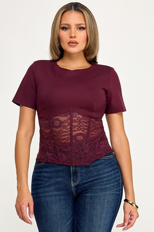 Plum Corset Lace Top OR  Brown Corset Lace Top