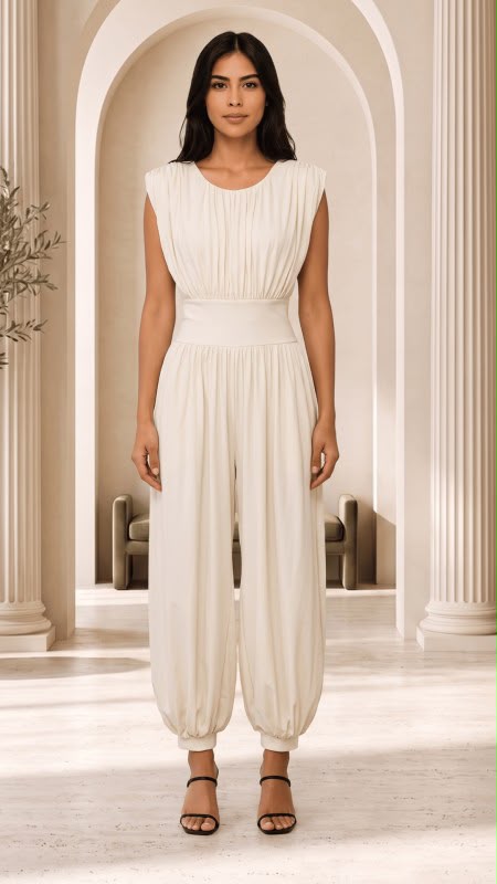 SHOULDER PAD HAREM JUMPSUIT Ivory