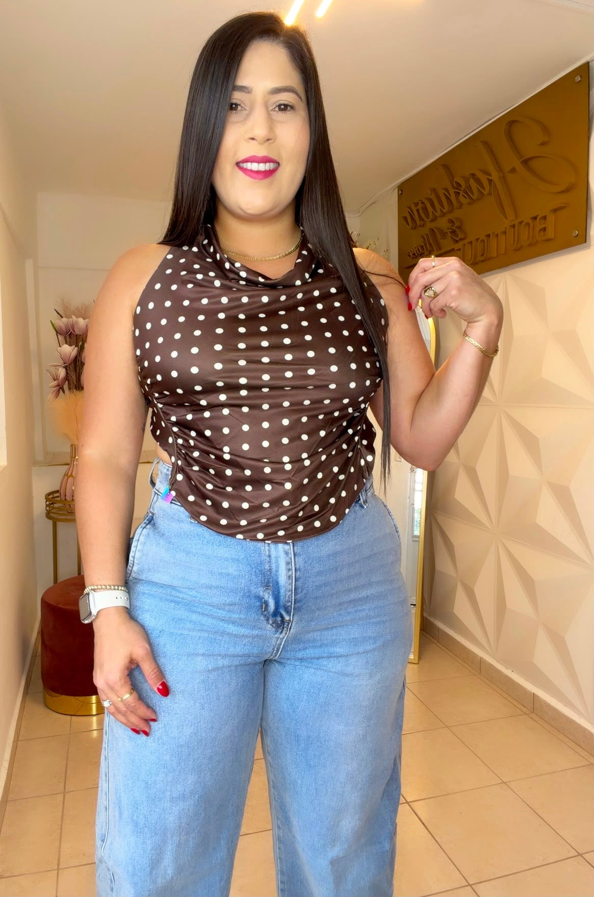 Top Polka Dots Brown