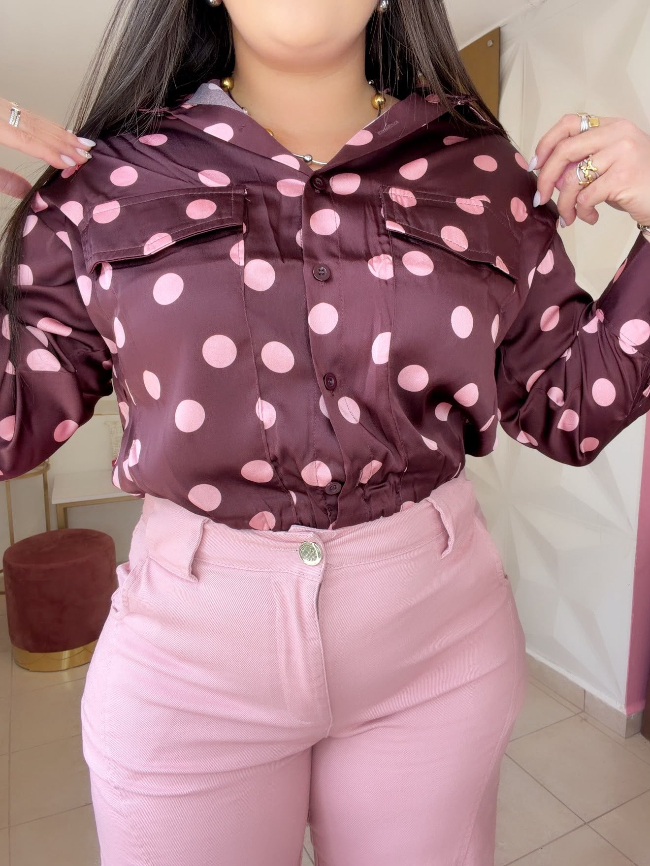 Wine Top Polka Dots in Pink