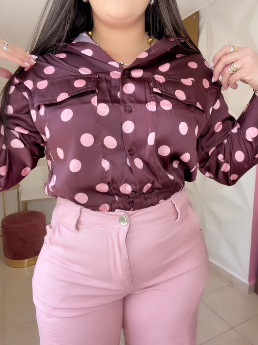 Wine Top Polka Dots in Pink