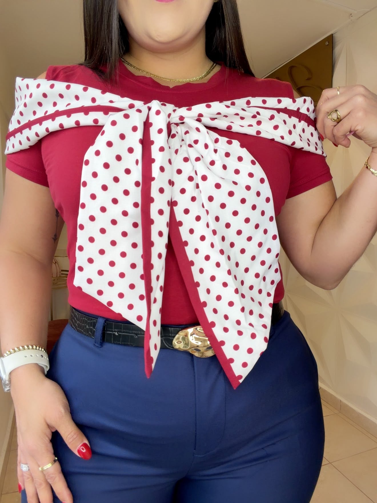 Blusa Wine Bow (Polka Dots) 2 in 1