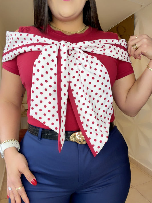 Blusa Wine Bow (Polka Dots) 2 in 1