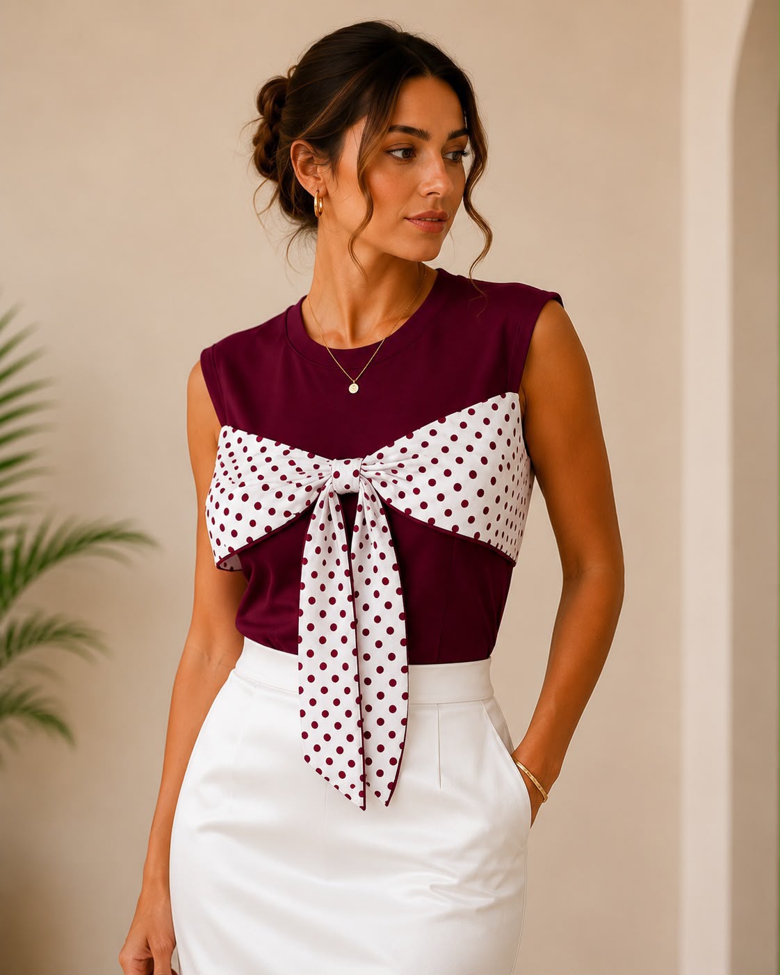 Blusa Wine Bow (Polka Dots) 2 in 1