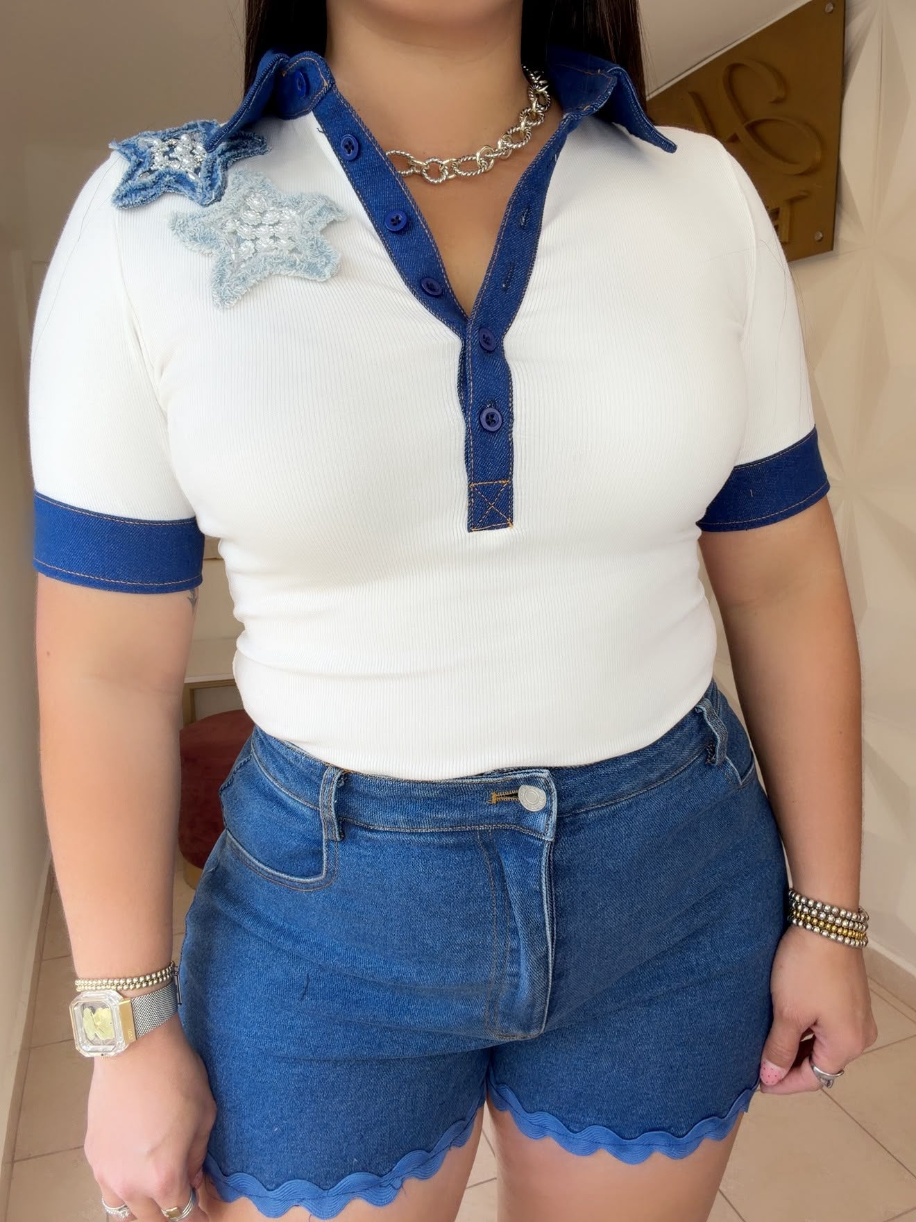 Blusa Blanca & Blue