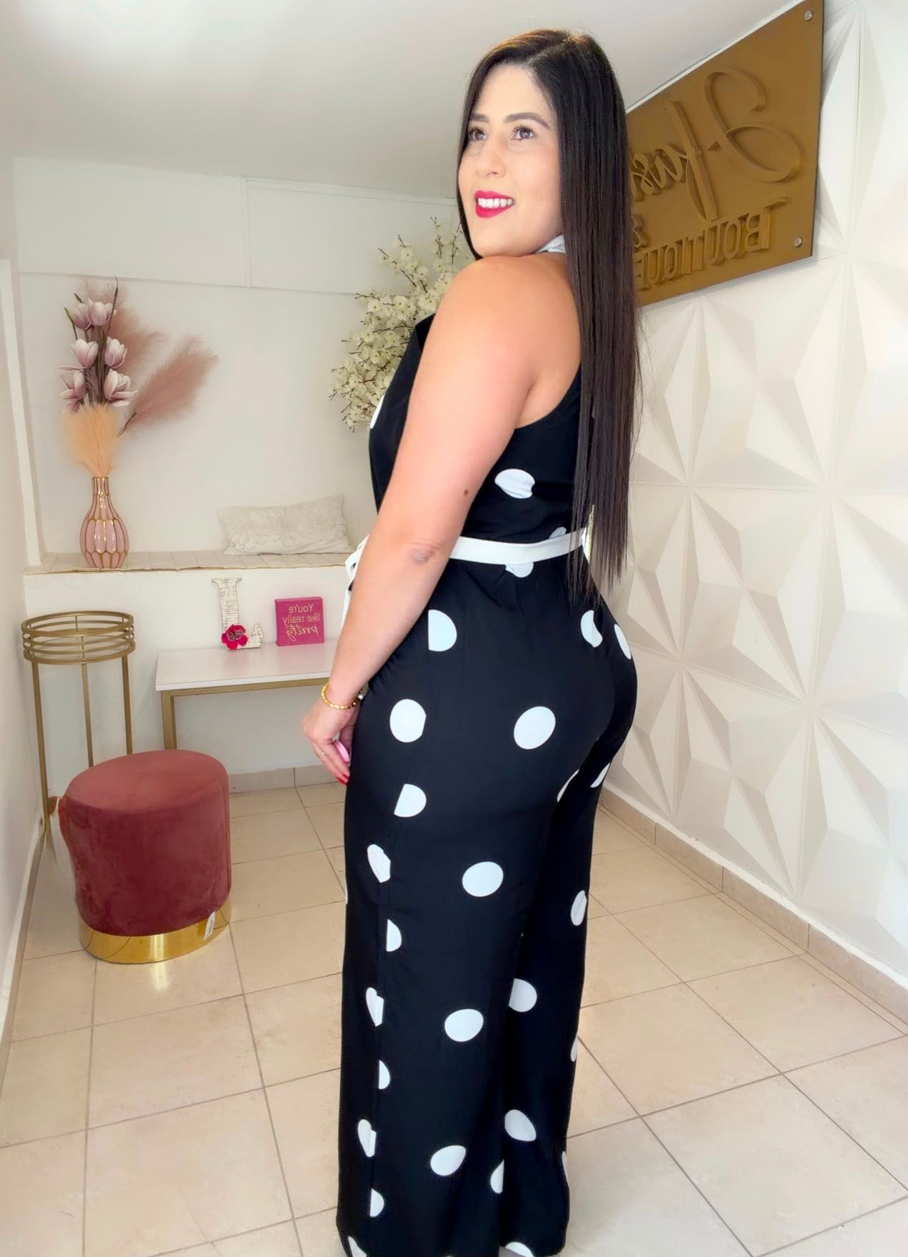 Jumpsuit Black Polka Dots White