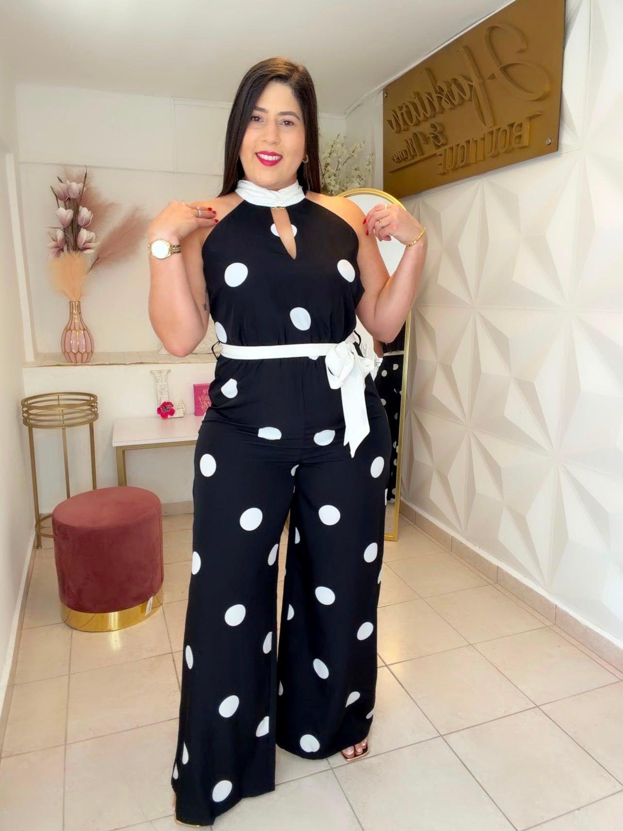 Jumpsuit Black Polka Dots White