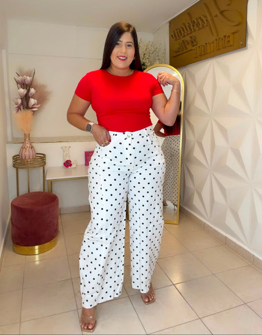 White Barrel Pants Polka Dots