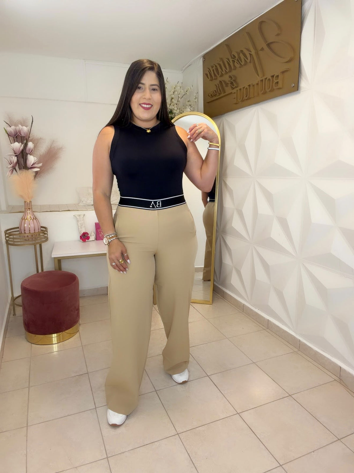 Wide Leg Pants Beige With Elastic 🤎