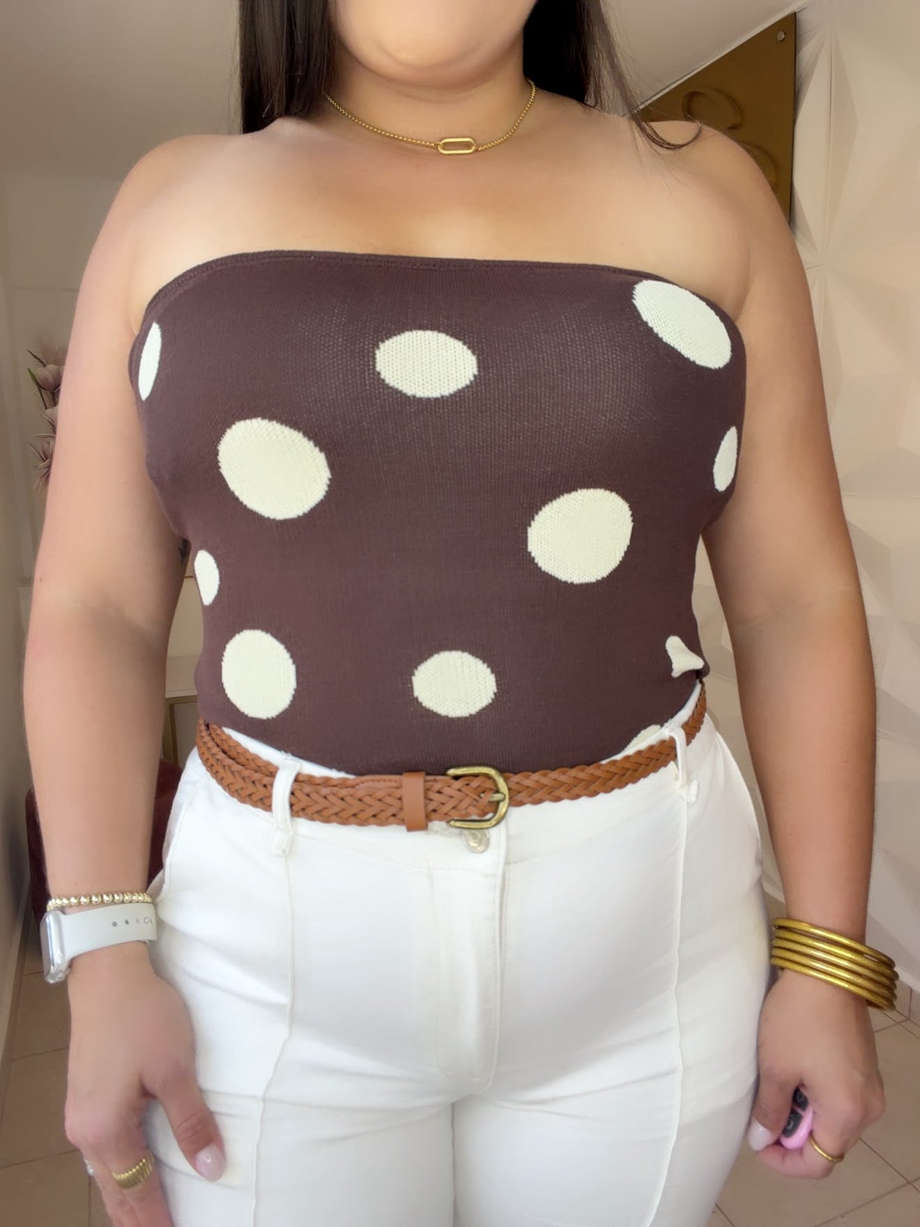 Top Brown & Polka Dots White