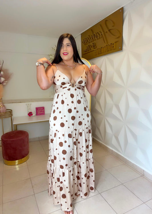 Dress Cream Polka Dots color brown